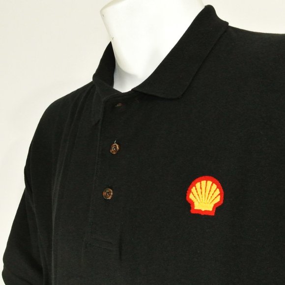 SHELL Gas Station Oil Employee Uniform Men's Black Polo Shirt Size M NEW - Picture 11 of 15